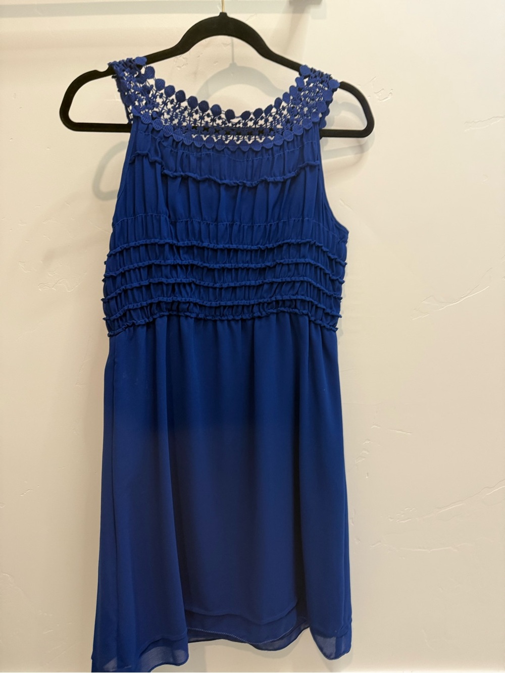 Max Studio Cobalt Blue Crochet Yoke Sleeveless Mini Dress